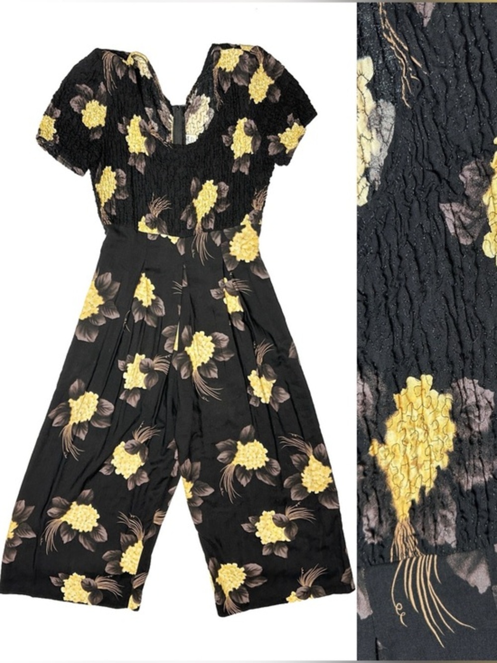 Vtg Jeffrey & Dara Wide Leg Jumpsuit Dark Floral Cottage Retro Fairy Grunge Sz 8